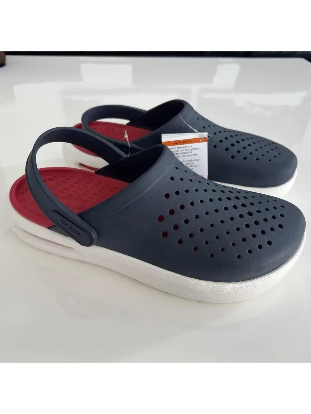 Crocs Inmotion Clogs Men's 8 Womens 10 Navy Blue White Red - Picture 9 of 9
